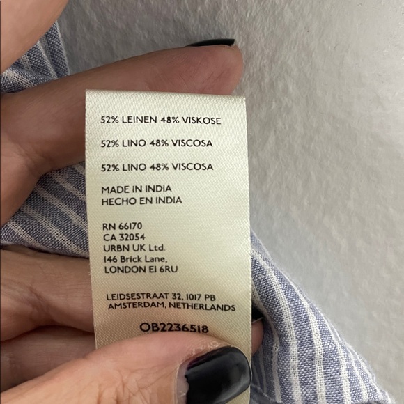 Anthropologie Blue Striped Linen Blend Puff Short Sleeve Textured Blouse Size XL - Picture 6 of 7